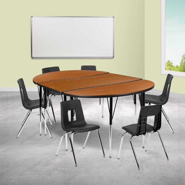 Flash Furniture 76" Oval Wave Oak Table Set-18" Stack Chairs XU-GRP-18CH-A3048CON-48-OAK-T-A-GG - main